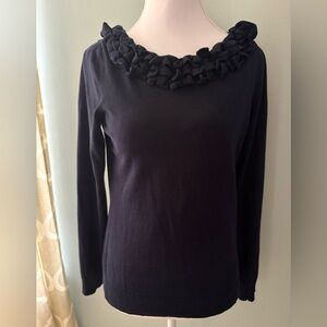 Navy Ruffled Neck Sweater